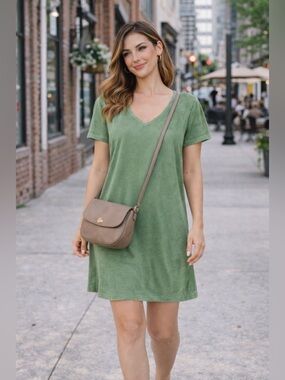 Another Love Velvet Mini Dress Hunter Green V-Neck A-Line Medium Soft